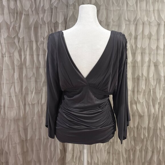 Boston Proper Gray Silver Embellished Ruched Top | Women's Size Small - Picture 5 of 6